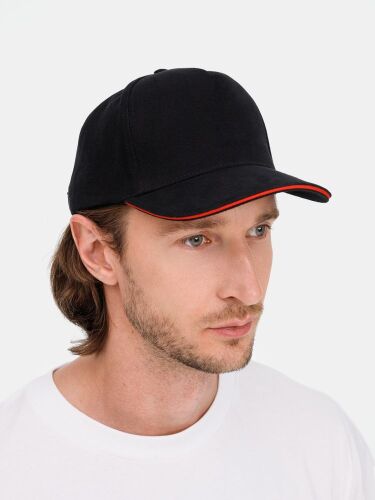 Бейсболка Classic 2.0, черная с красным кантом 5