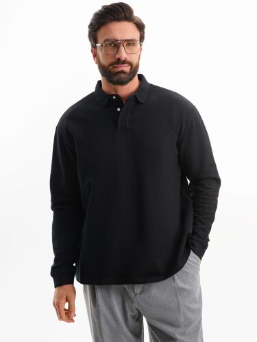 Рубашка поло оверсайз с длинным рукавом Heritage, черная, размер 5