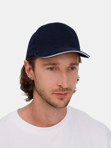 Бейсболка Classic 2.0, темно-синяя с белым кантом 5