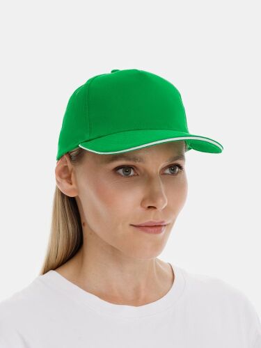 Бейсболка Classic 2.0, ярко-зеленая с белым кантом 3