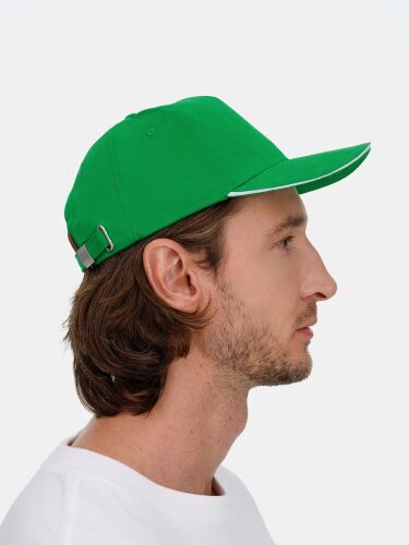 Бейсболка Classic 2.0, ярко-зеленая с белым кантом 6