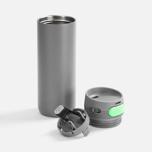 Термостакан X1 с цветной кнопкой, серый с зеленым 2