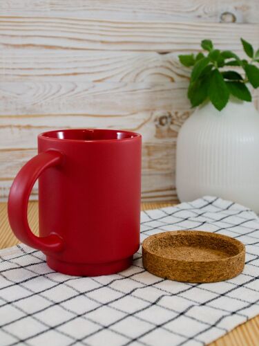 Кружка с пробковой подставкой Corky, красная 6