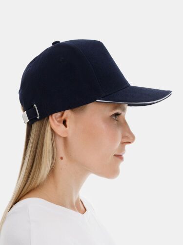 Бейсболка Classic 2.0, темно-синяя с белым кантом 4