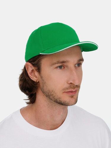 Бейсболка Classic 2.0, ярко-зеленая с белым кантом 5