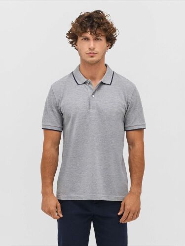 Рубашка поло унисекс Palermo, серый меланж с темно-синим, размер 3