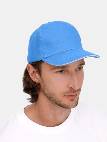 Бейсболка Classic 2.0, синяя с белым кантом 5
