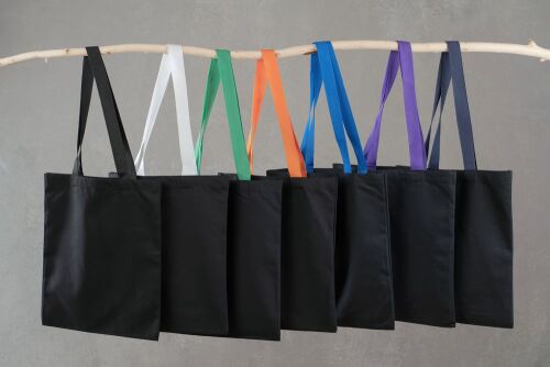 Холщовая сумка BrighTone, черная с оранжевыми ручками 6