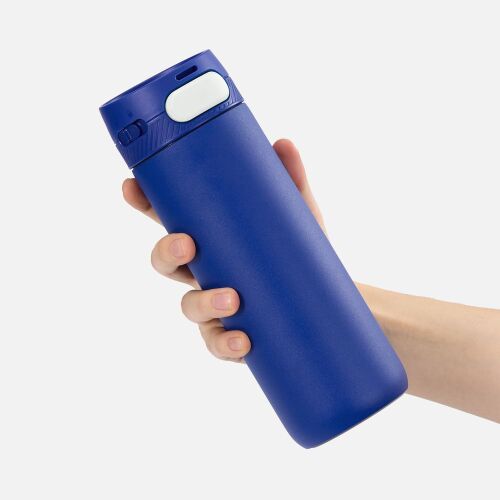 Термостакан X1 с цветной кнопкой, синий с белым 4