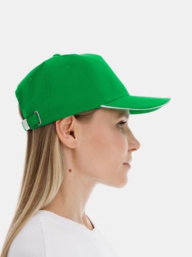 Бейсболка Classic 2.0, ярко-зеленая с белым кантом 4