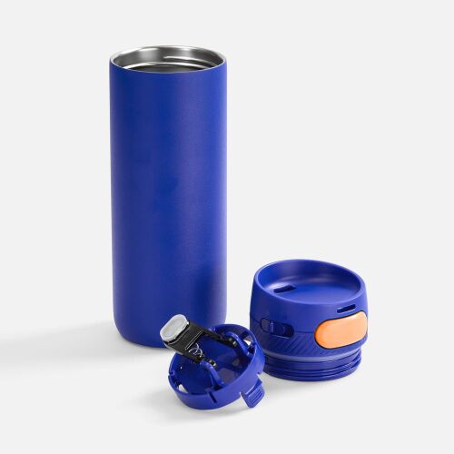 Термостакан X1 с цветной кнопкой, синий с оранжевым 2