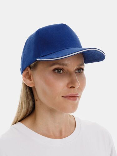 Бейсболка Classic 2.0, ярко-синяя с белым кантом 2