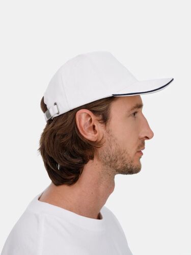 Бейсболка Classic 2.0, белая с темно-синим кантом 6
