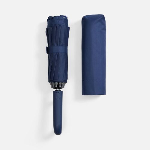 Зонт обратного сложения inLoop с ручкой-карабином, темно-синий 3