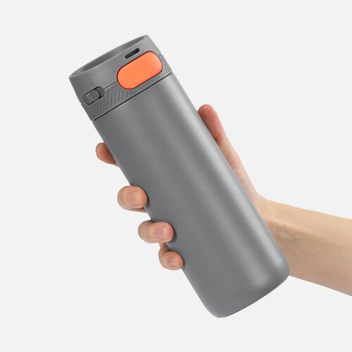 Термостакан X1 с цветной кнопкой, серый с оранжевым 3