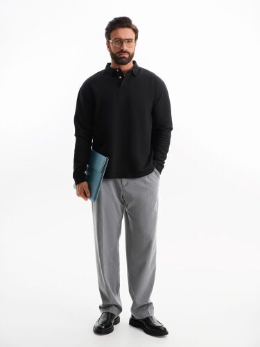 Рубашка поло оверсайз с длинным рукавом Heritage, черная, размер 7