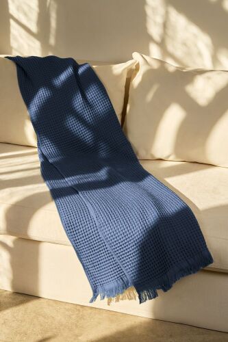 Плед вафельный Elenglect, темно-синий 6