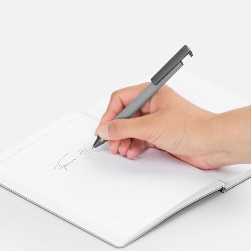 Ручка шариковая Standic с подставкой для телефона, серая 4