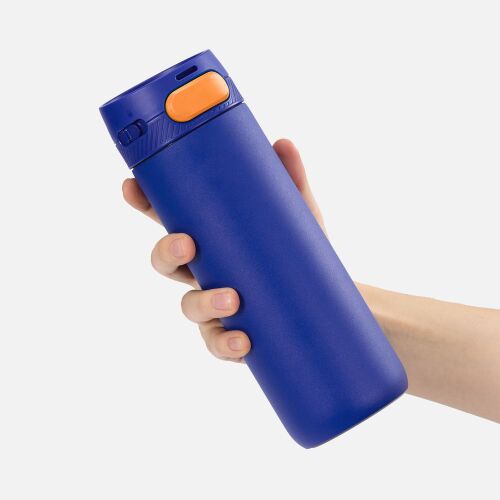 Термостакан X1 с цветной кнопкой, синий с оранжевым 4