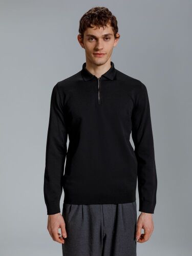 Рубашка поло мужская с длинным рукавом Terrazzo, черная, размер  1