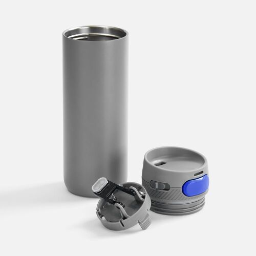 Термостакан X1 с цветной кнопкой, серый с синим 2