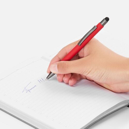Ручка шариковая Atento Soft Touch со стилусом, красная 4