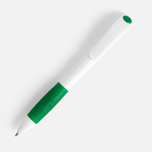 Ручка шариковая Grip, белая с зеленым 2