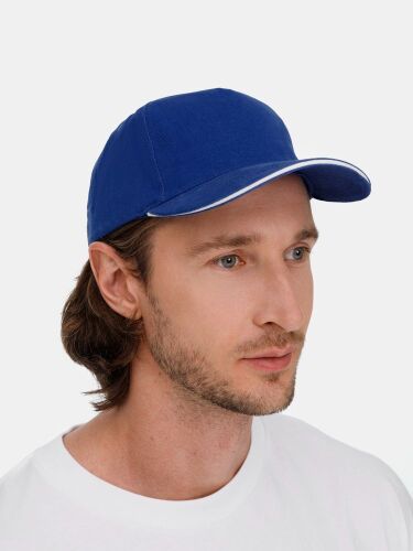 Бейсболка Classic 2.0, ярко-синяя с белым кантом 5