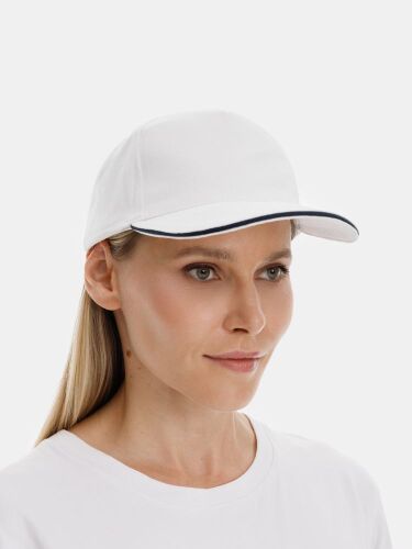 Бейсболка Classic 2.0, белая с темно-синим кантом 3