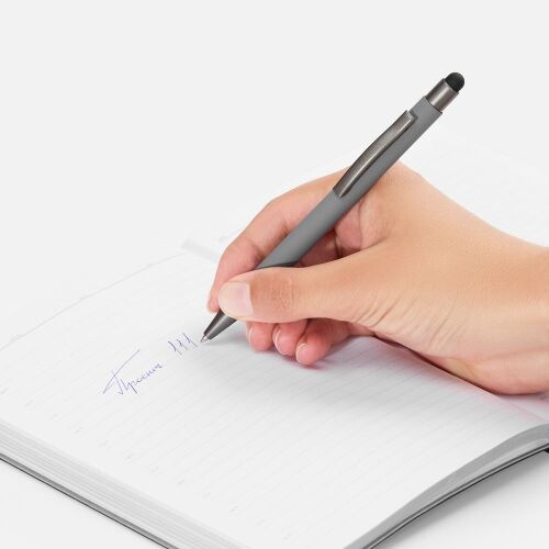 Ручка шариковая Atento Soft Touch со стилусом, серая 4