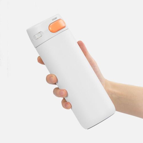 Термостакан X1 с цветной кнопкой, белый с оранжевым 4