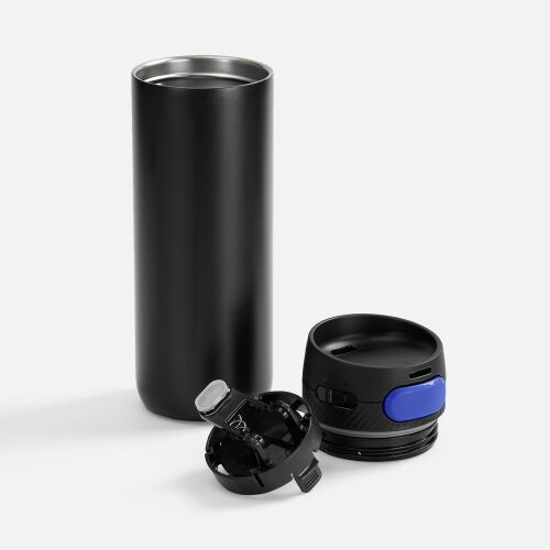 Термостакан X1 с цветной кнопкой, черный с синим 2