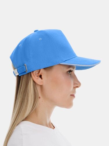 Бейсболка Classic 2.0, синяя с белым кантом 4