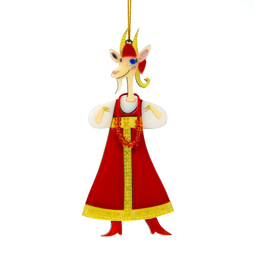 Ёлочная игрушка Коза в сарафане (красный с белым) 5
