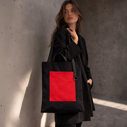 Шоппер Superbag Big Pocket, с карманом на молнии (черный с красн 7