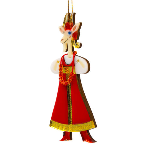 Ёлочная игрушка Коза в сарафане (красный с белым) 3