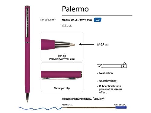 Ручка металлическая шариковая «Palermo», софт-тач 3