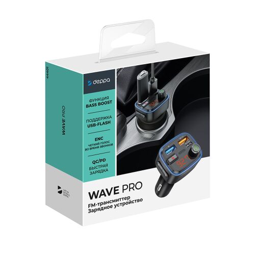 FM-трансмиттер Wave Pro, QC/PD, LED, 48Вт, ENC, Bass boost 7