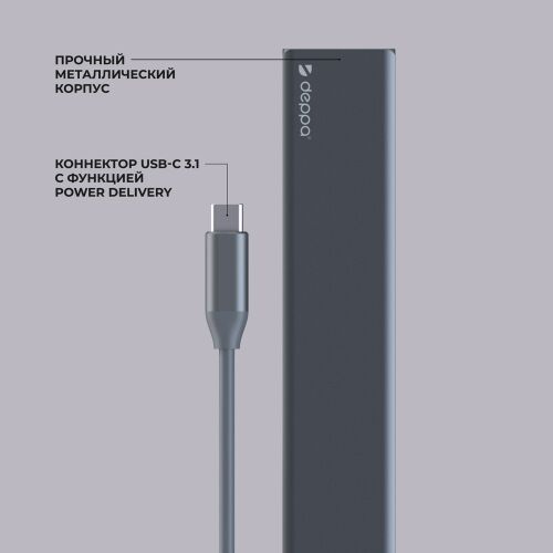 USB Type-C хаб 7-в-1, HDMI, Power Delivery, 2xUSB 3.0, RJ45, mic 3