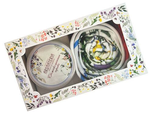 Набор: платок «Русский полевой букет» и свеча «Цветы и травы» 3