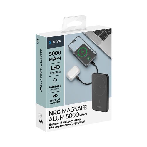 Внешний АКБ NRG MageSafe Alum 5000 мА-ч, 15Вт QI 6