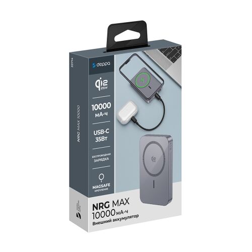 Внешний АКБ NRG Max Qi2.2 10000 мА-ч, 25Вт MageSafe 6
