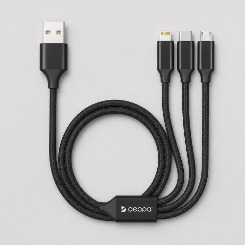 Дата-кабель 3 в 1: micro USB, USB-C, Ligthning, алюминий, 1.2м