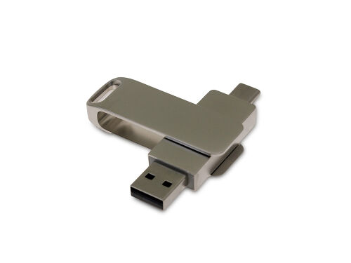 USB 2.0- флешка на 64 Гб с поворотным механизмом и дополнительным разъемом Type-C