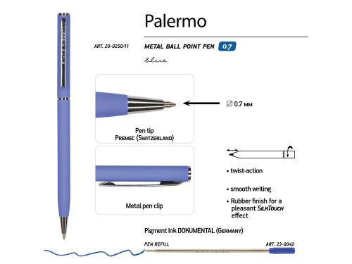 Ручка металлическая шариковая «Palermo», софт-тач 3