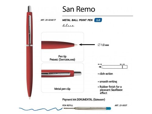 Ручка металлическая шариковая «San Remo», софт тач 3