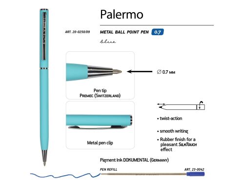 Ручка металлическая шариковая «Palermo», софт-тач 3