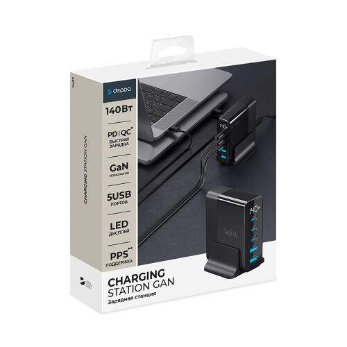 Зарядная станция 3xUSB Type-C, 2xUSB, PD, QC, 140Вт 6