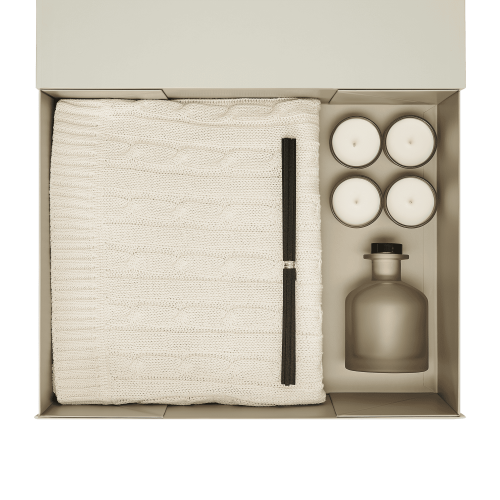 Подарочный набор Sento, Fado, бежевый (свеча, диффузор, плед) 3