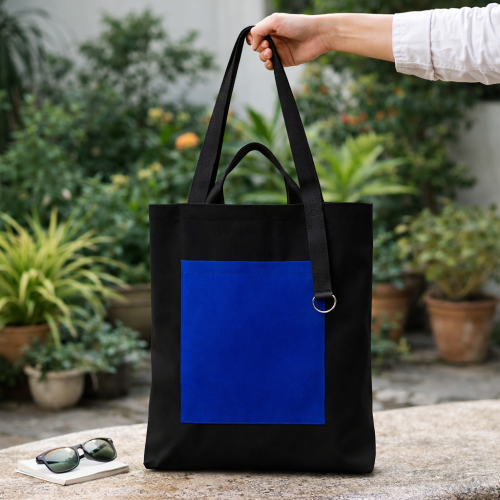 Шоппер Superbag Big Pocket, с карманом на молнии (черный с синим 7